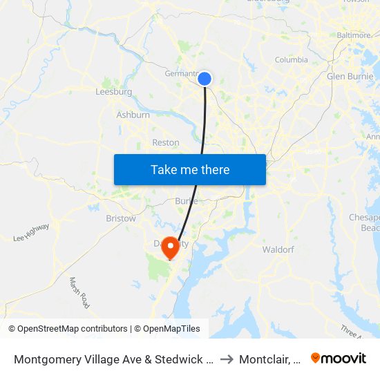 Montgomery Village Ave & Stedwick Rd to Montclair, VA map