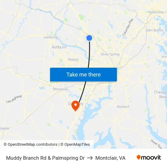 Muddy Branch Rd & Palmspring Dr to Montclair, VA map
