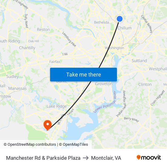 Manchester Rd & Parkside Plaza to Montclair, VA map