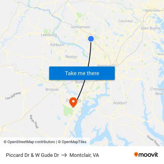 Piccard Dr & W Gude Dr to Montclair, VA map