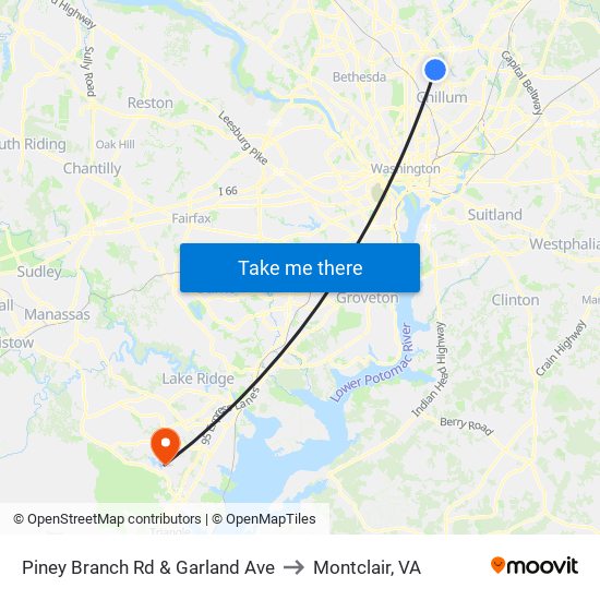 Piney Branch Rd & Garland Ave to Montclair, VA map