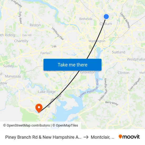 Piney Branch Rd & New Hampshire Ave to Montclair, VA map