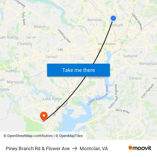 Piney Branch Rd & Flower Ave to Montclair, VA map