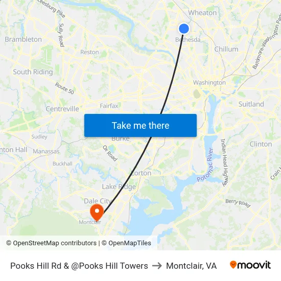 Pooks Hill Rd & @Pooks Hill Towers to Montclair, VA map