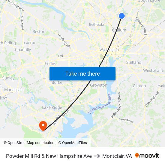 Powder Mill Rd & New Hampshire Ave to Montclair, VA map