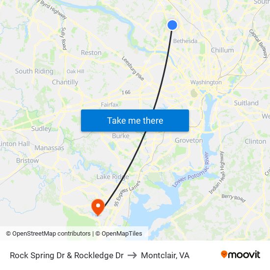 Rock Spring Dr & Rockledge Dr to Montclair, VA map