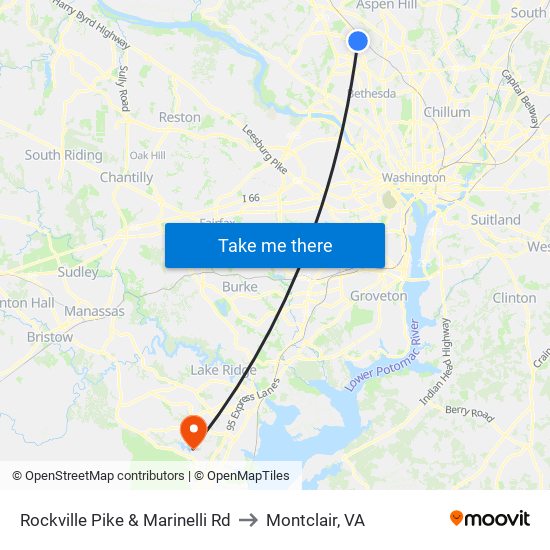Rockville Pike & Marinelli Rd to Montclair, VA map