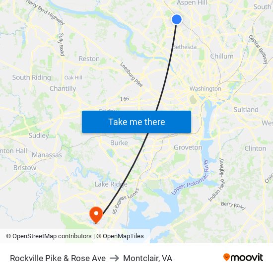 Rockville Pike & Rose Ave to Montclair, VA map