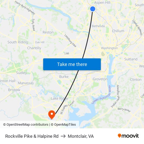 Rockville Pike & Halpine Rd to Montclair, VA map