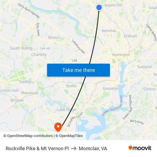 Rockville Pike & Mt Vernon Pl to Montclair, VA map