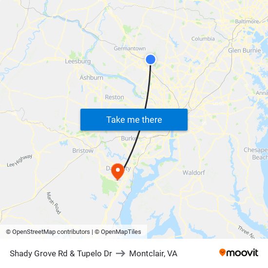 Shady Grove Rd & Tupelo Dr to Montclair, VA map