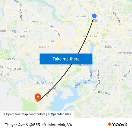 Thayer Ave & @555 to Montclair, VA map