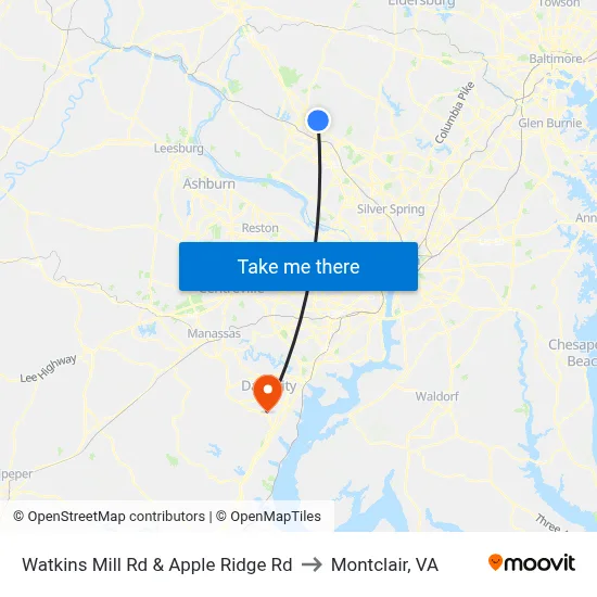 Watkins Mill Rd & Apple Ridge Rd to Montclair, VA map