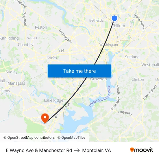 E Wayne Ave & Manchester Rd to Montclair, VA map