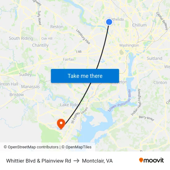 Whittier Blvd & Plainview Rd to Montclair, VA map