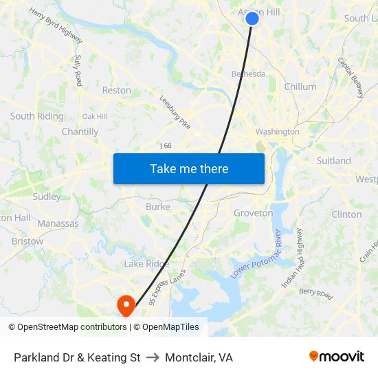 Parkland Dr & Keating St to Montclair, VA map