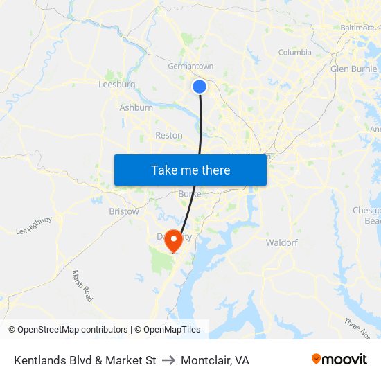 Kentlands Blvd & Market St to Montclair, VA map