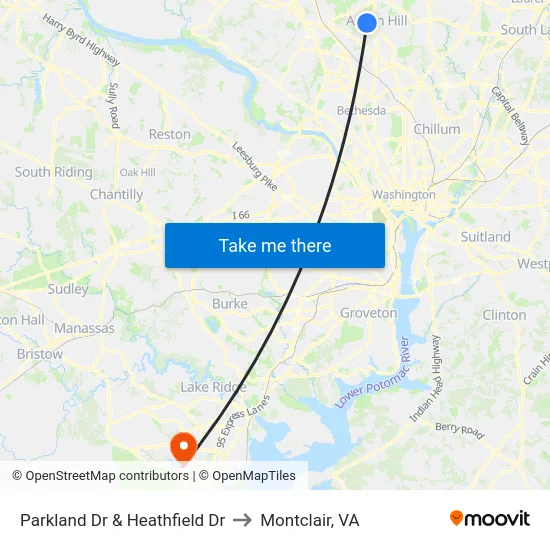 Parkland Dr & Heathfield Dr to Montclair, VA map