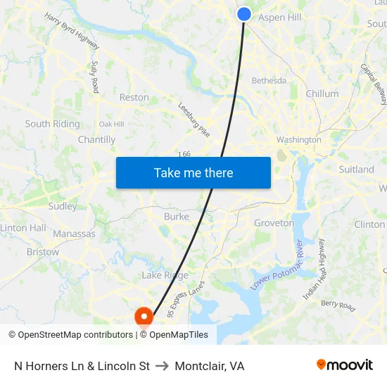 N Horners Ln & Lincoln St to Montclair, VA map
