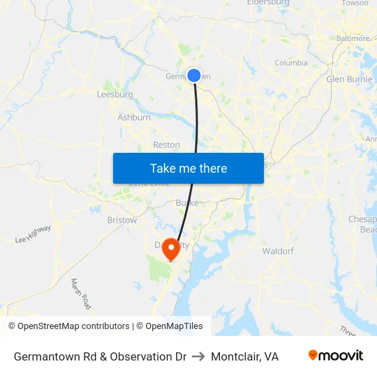 Germantown Rd & Observation Dr to Montclair, VA map