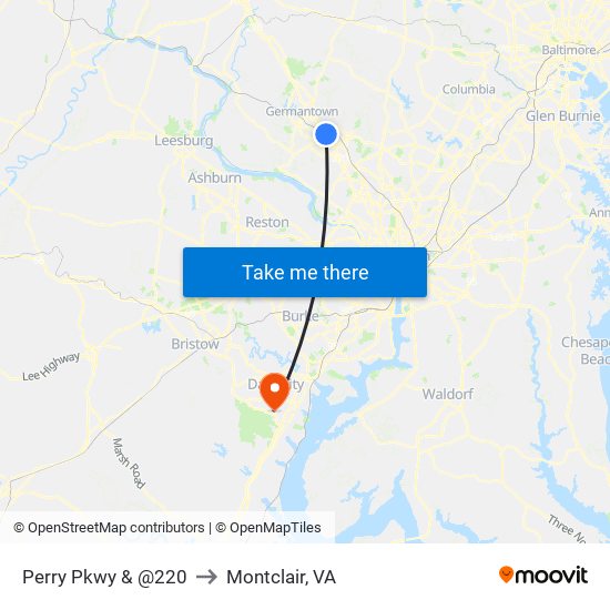 Perry Pkwy & @220 to Montclair, VA map