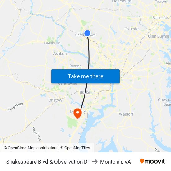 Shakespeare Blvd & Observation Dr to Montclair, VA map