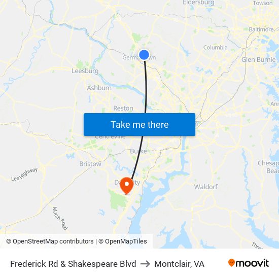 Frederick Rd & Shakespeare Blvd to Montclair, VA map