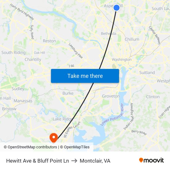 Hewitt Ave & Bluff Point Ln to Montclair, VA map