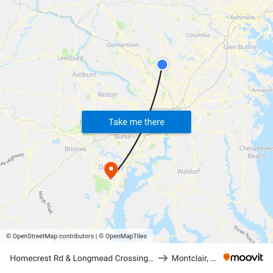Homecrest Rd & Longmead Crossing Dr to Montclair, VA map