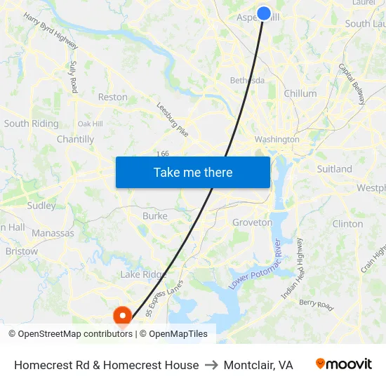 Homecrest Rd & Homecrest House to Montclair, VA map