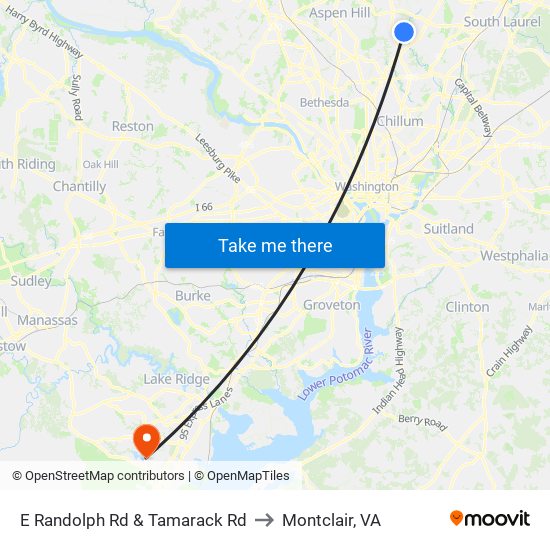 E Randolph Rd & Tamarack Rd to Montclair, VA map