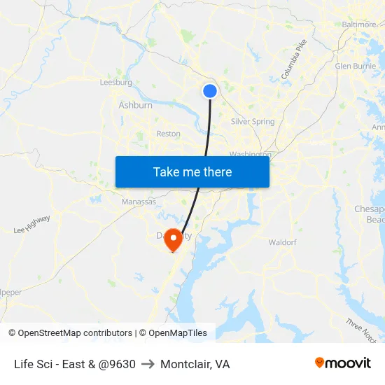 Life Sci - East & @9630 to Montclair, VA map