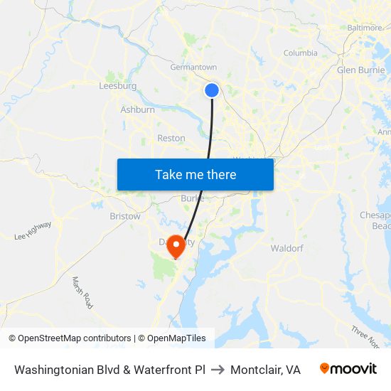 Washingtonian Blvd & Waterfront Pl to Montclair, VA map