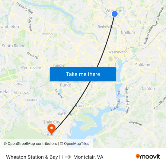 Wheaton Station & Bay H to Montclair, VA map