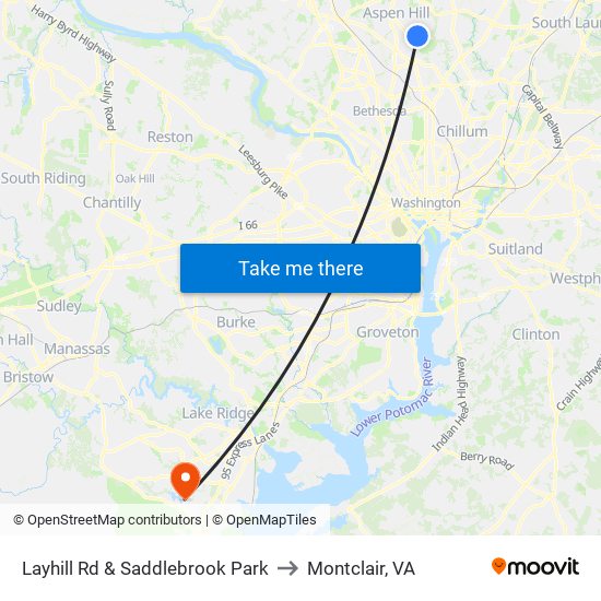 Layhill Rd & Saddlebrook Park to Montclair, VA map