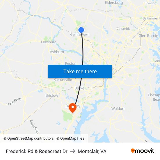 Frederick Rd & Rosecrest Dr to Montclair, VA map