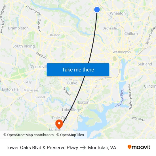 Tower Oaks Blvd & Preserve Pkwy to Montclair, VA map