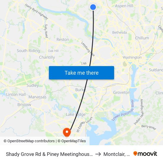 Shady Grove Rd & Piney Meetinghouse Rd to Montclair, VA map