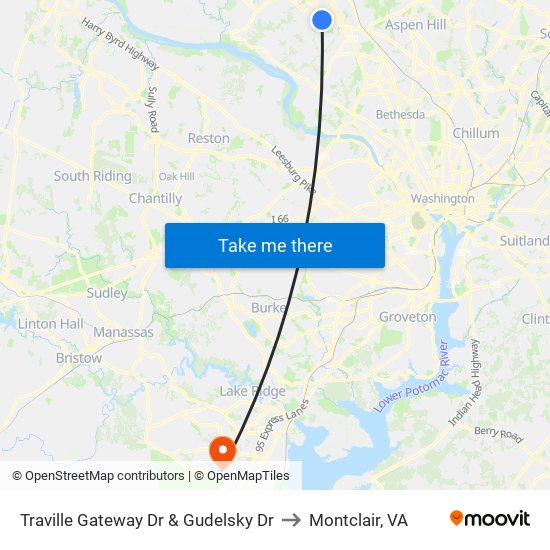 Traville Gateway Dr & Gudelsky Dr to Montclair, VA map