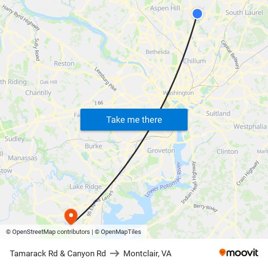 Tamarack Rd & Canyon Rd to Montclair, VA map