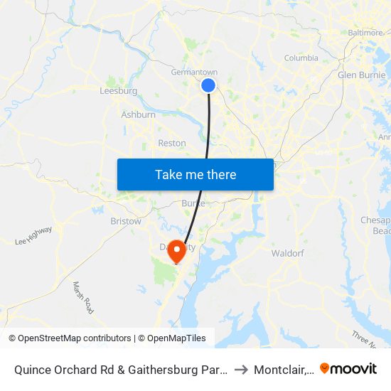 Quince Orchard Rd & Gaithersburg Park & Ride to Montclair, VA map