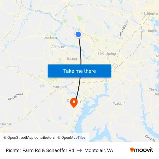 Richter Farm Rd & Schaeffer Rd to Montclair, VA map