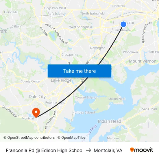 Franconia Rd @ Edison High School to Montclair, VA map