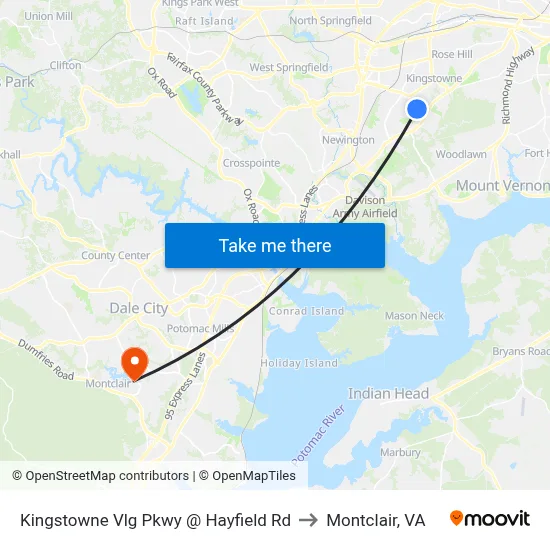 Kingstowne Vlg Pkwy @ Hayfield Rd to Montclair, VA map