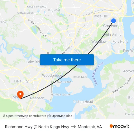 Richmond Hwy @ North Kings Hwy to Montclair, VA map