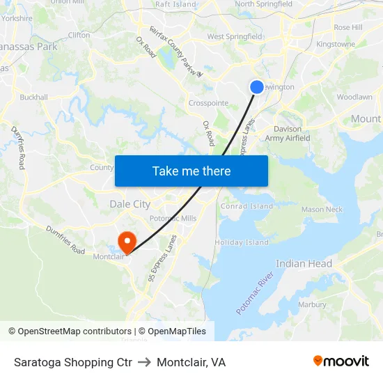 Saratoga Shopping Ctr to Montclair, VA map