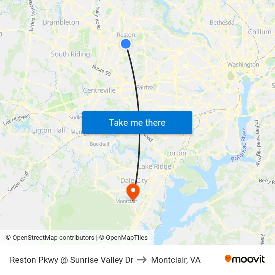 Reston Pkwy @ Sunrise Valley Dr to Montclair, VA map