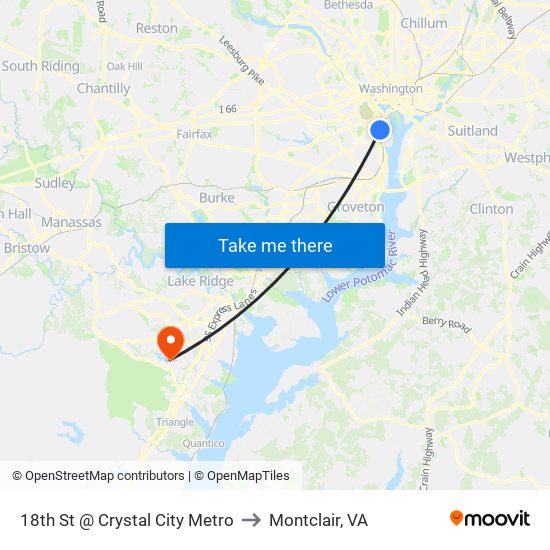 18th St @ Crystal City Metro to Montclair, VA map