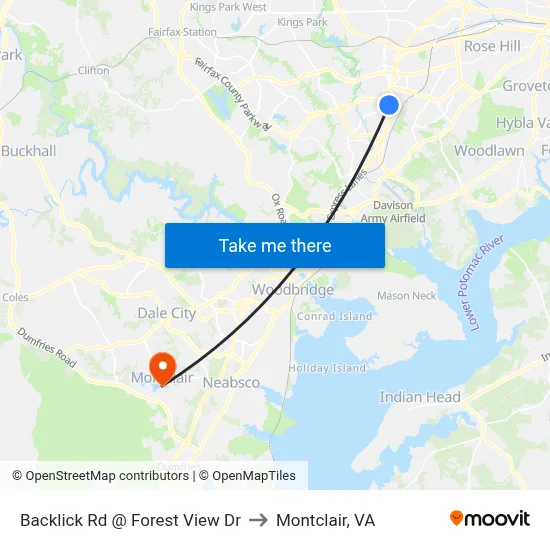 Backlick Rd @ Forest View Dr to Montclair, VA map