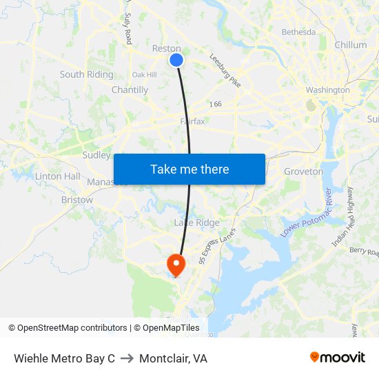 Wiehle Metro Bay C to Montclair, VA map